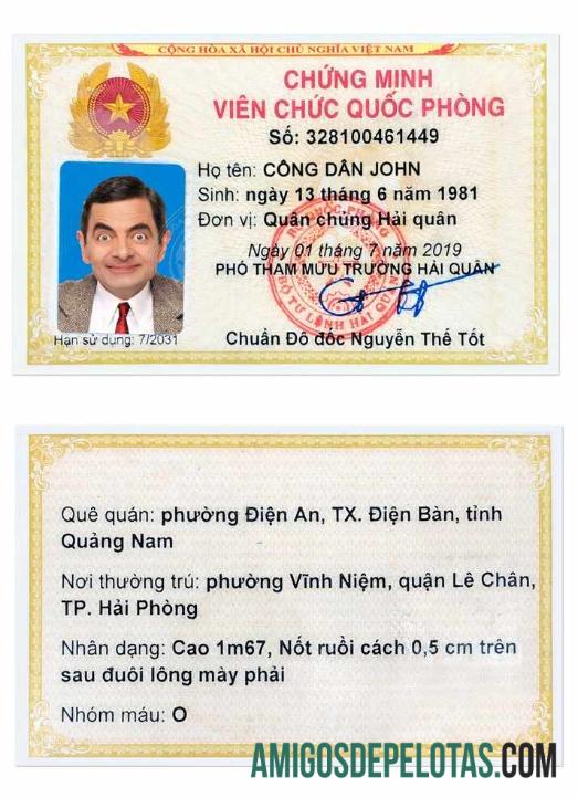 Exemplo de cartão de identificação do Vietnã versão 3